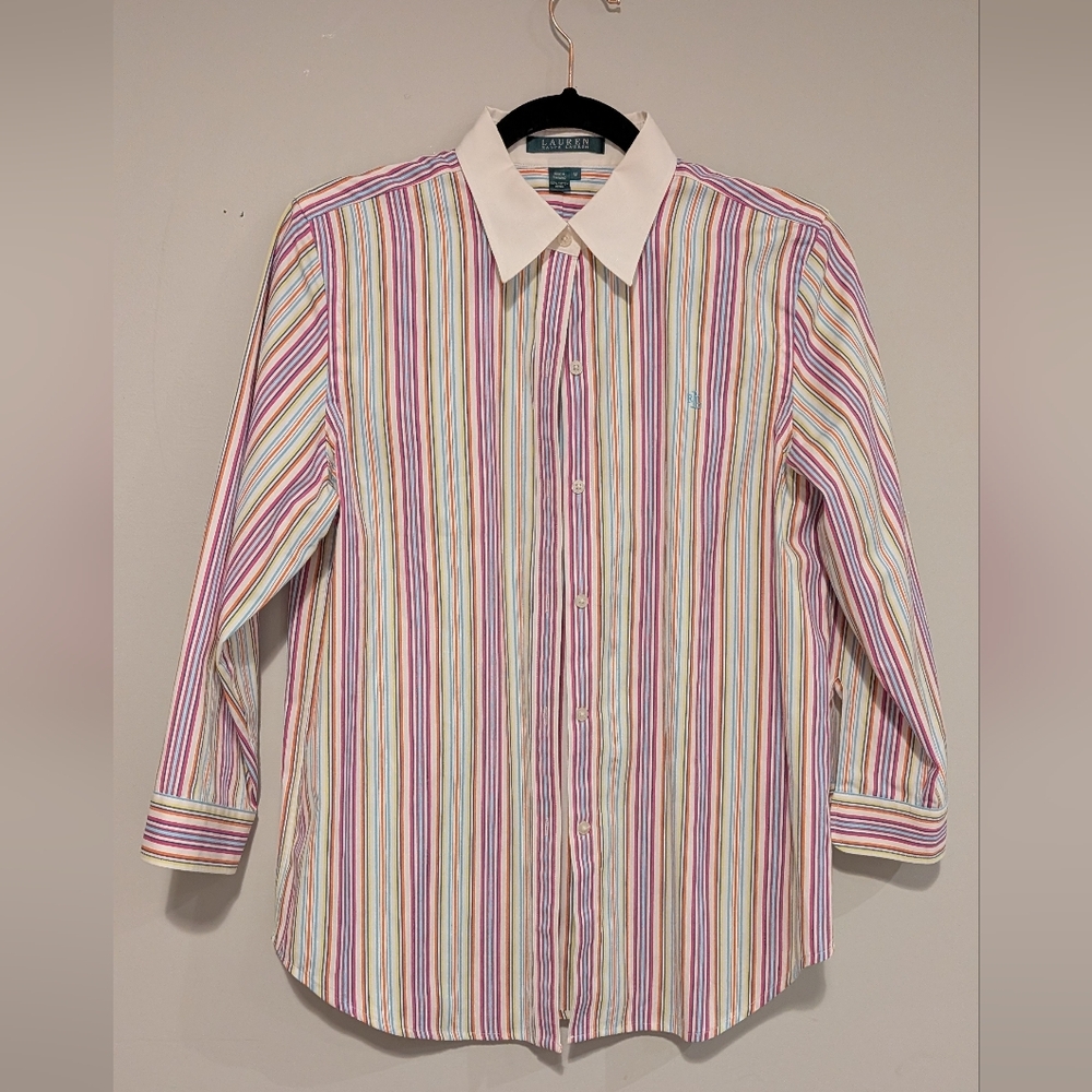 Ralph Lauren Women's Colorful Striped Button Down Shirt